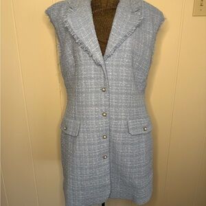 Anthropologie Light Blue Tweed Sleeveless Blazer Dress